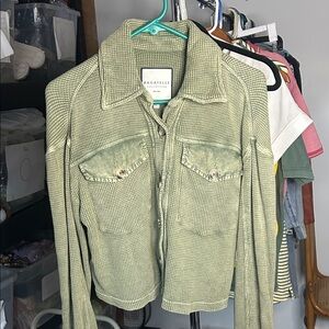 Bagatelle Collection Jacket Womens Small Olive Waffle Knit Cropped Shacket